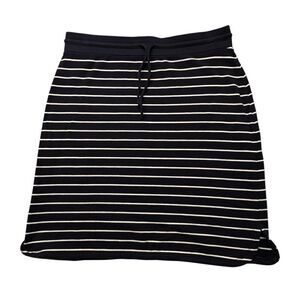 Talbots Sz M Skirt Navy White Stretch Knit Drawstring Slits Pull On Cotton Blend
